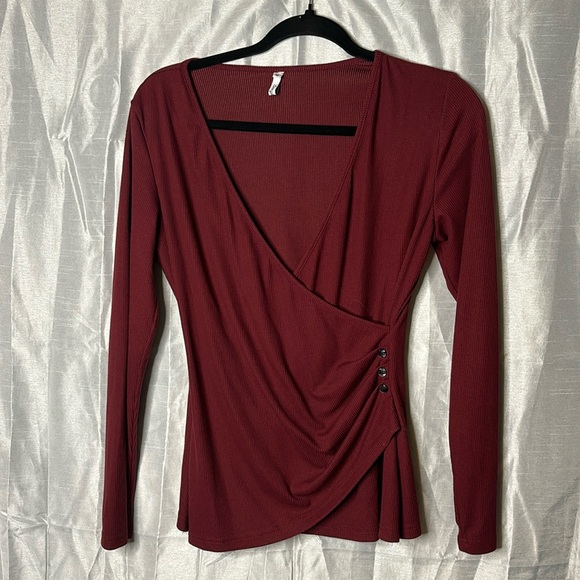 Wine Burgundy Long Sleeve Cross Body Shirt - Picture 1 of 6